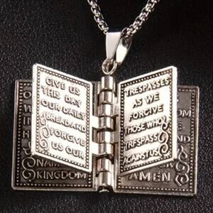 Silver Bible Necklace Lords Prayer Christian Christmas Birthday Jewelry Gift NEW